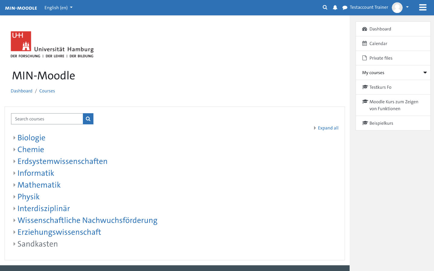 Screenshot: Moodle Dashboard