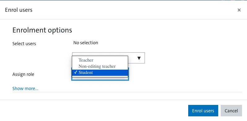 Fig.15: Enroling users in a MIN Moodle course with concurrent role assignment