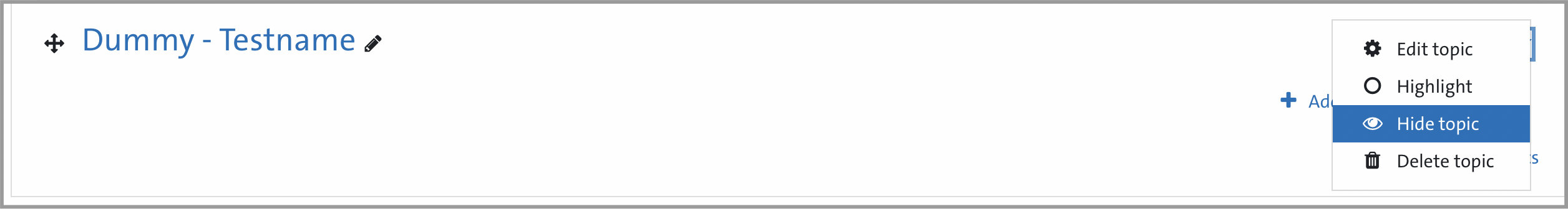 Fig.24: Hide or delete a module in MIN Moodle