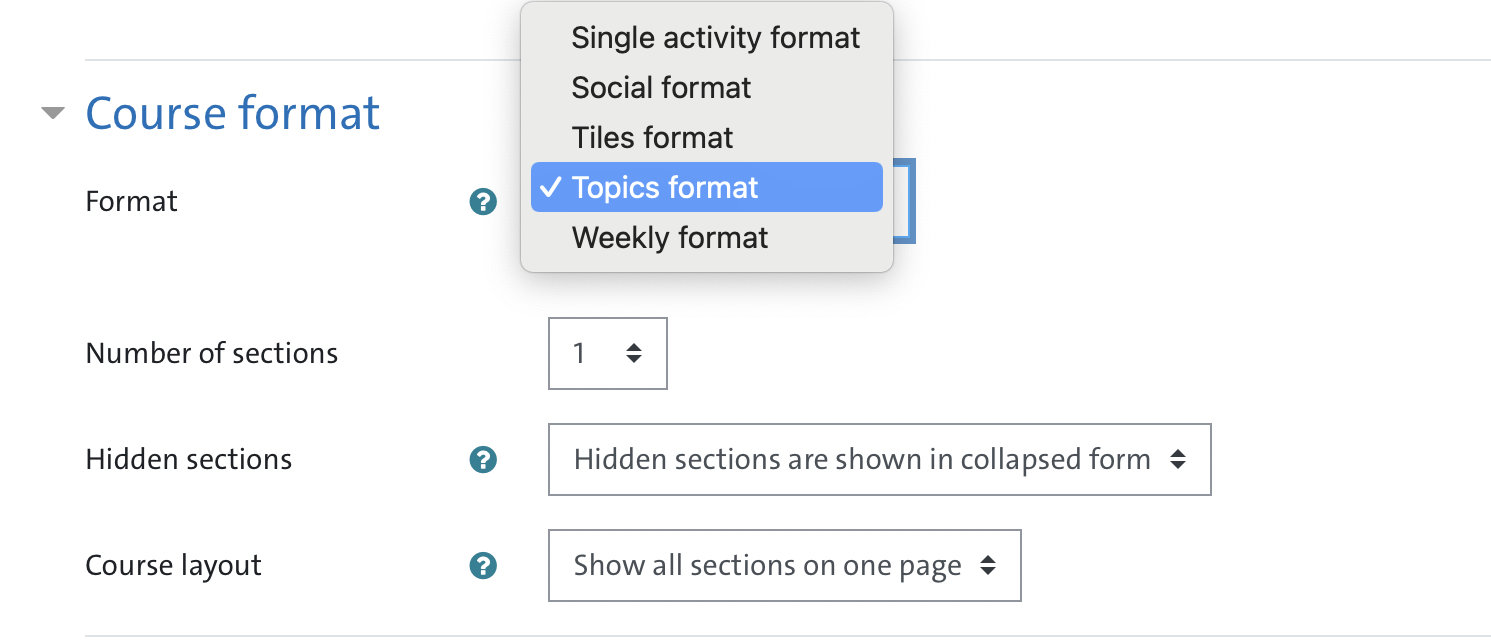 Fig.3: Course format of the course in MIN Moodle