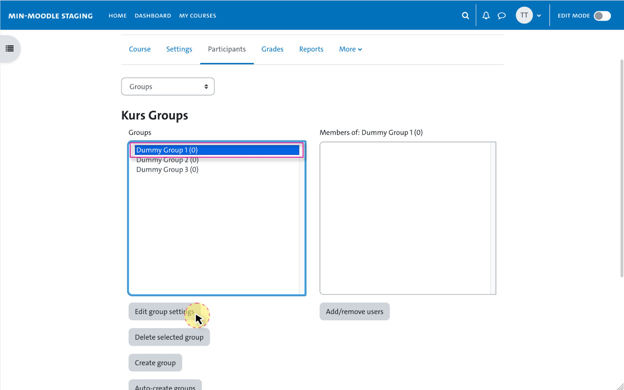 Classification by enrolment key - Button Edit group settings