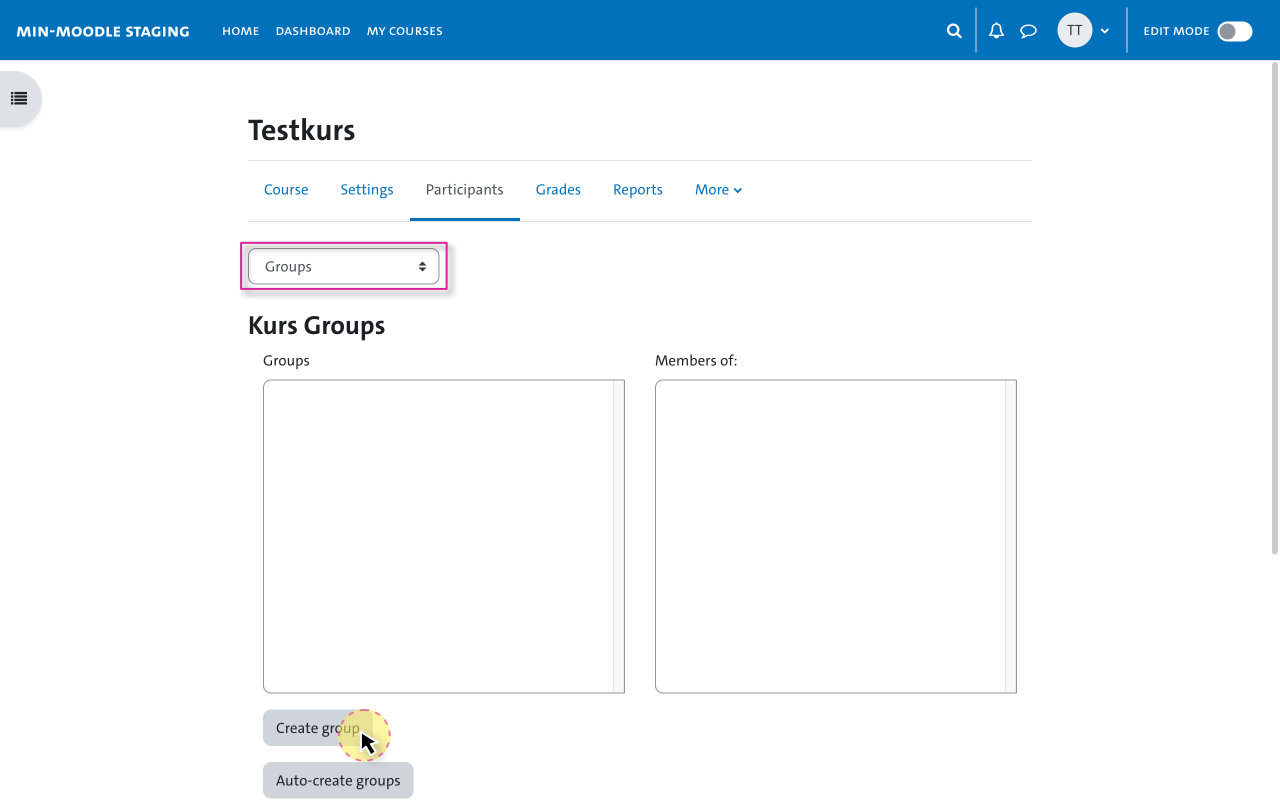 Creating Groups - Button Create group