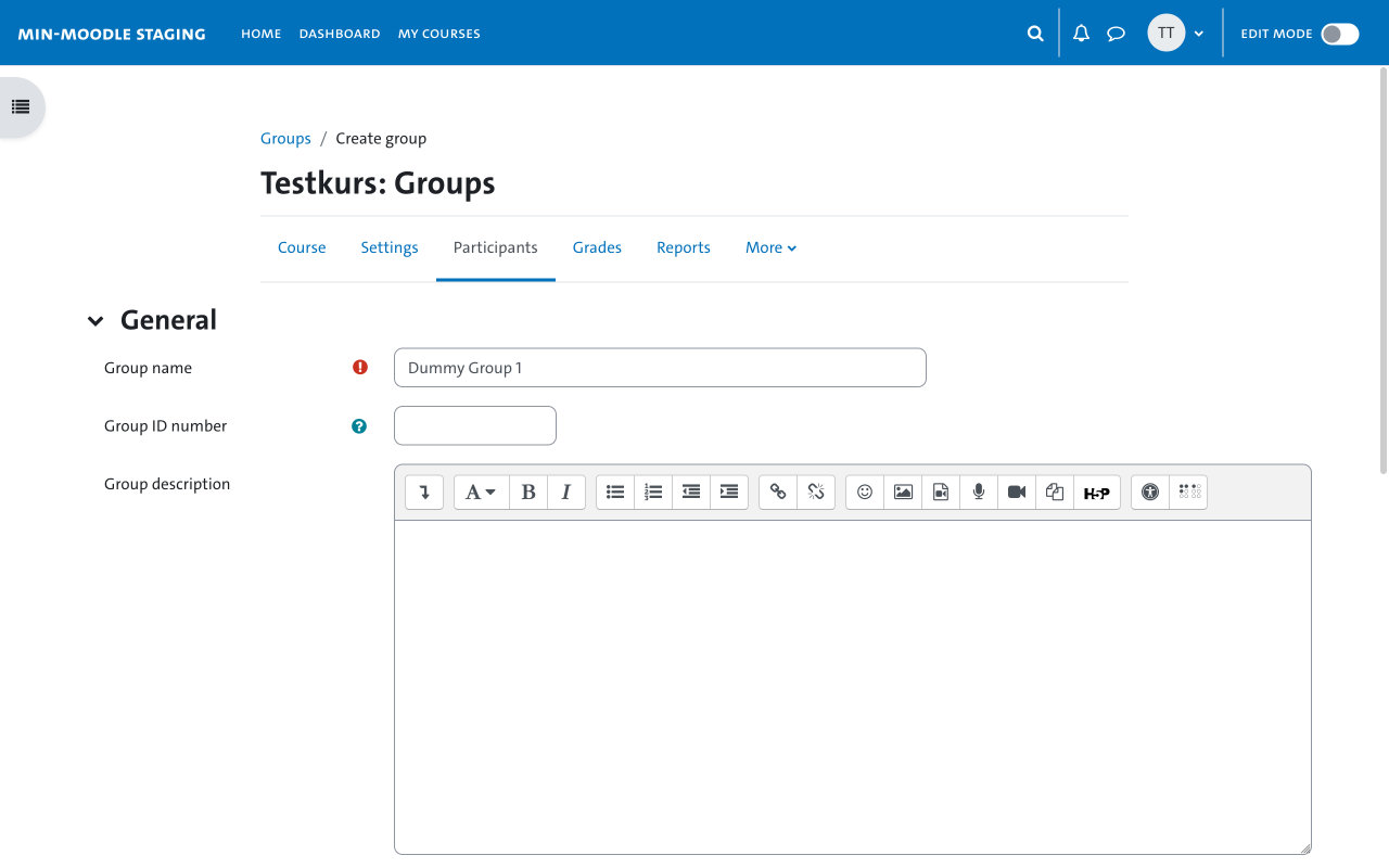 Creating Groups - Create new group