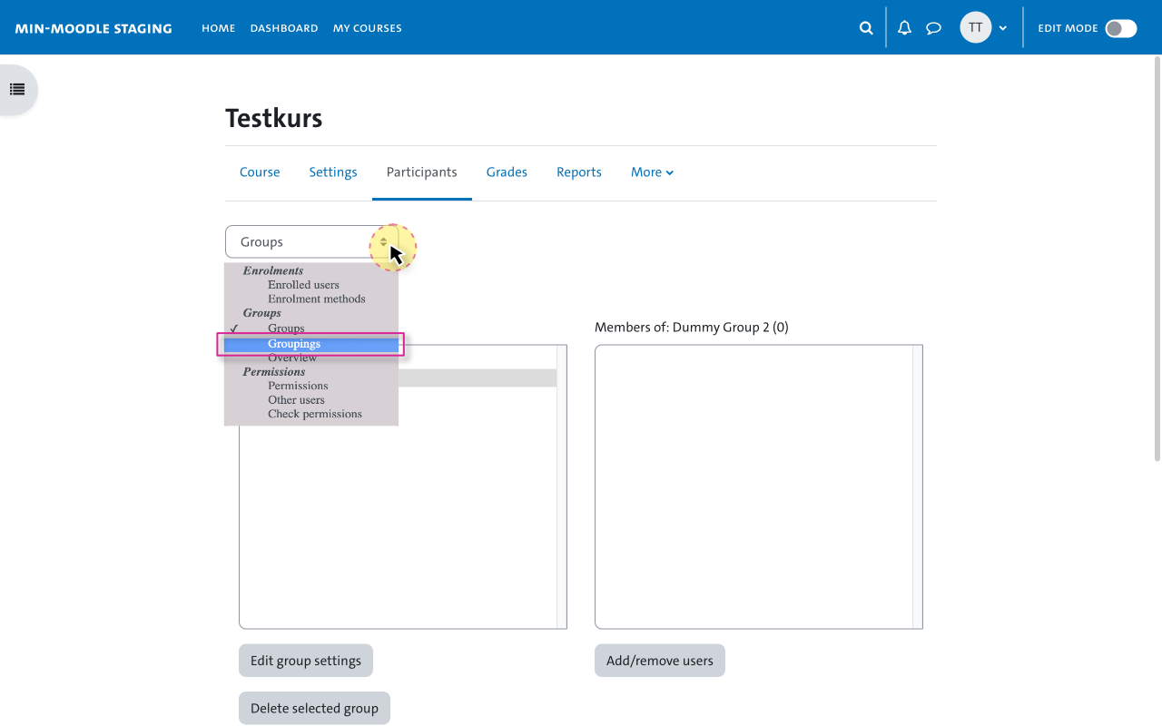 Creating Groups - Button Create grouping