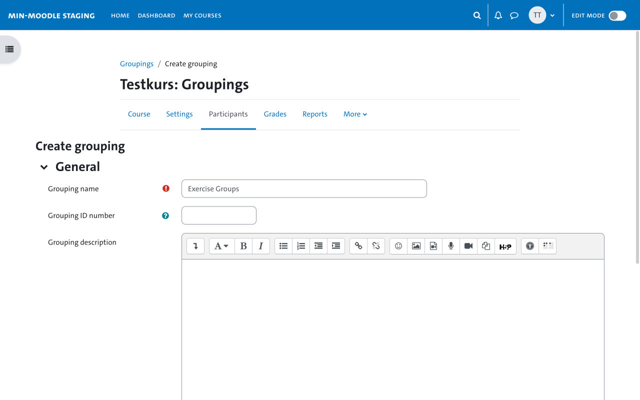 Creating Groups - Create grouping