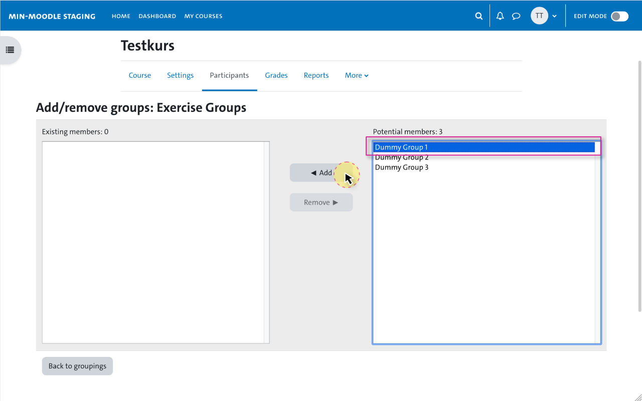 Creating Groups - Assign groups to a grouping